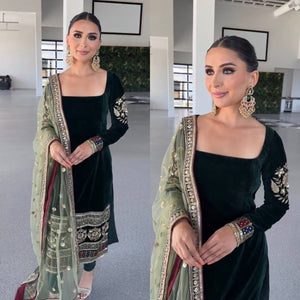 Women's Party Wear Velvet Embroidered Suit Set | Festive Collection