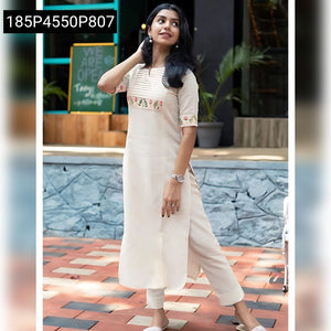 Women's Premium Cotton Kurti Pant Set | Cross Embroidery Elegance