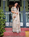 Women's Pure Linen Saree with Leaf Motifs & Geometric Border | Perfect for Office & Festive Wear by EARTHY