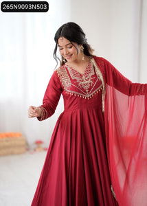 Women's Roman Silk Anarkali Gown Set | Codding Work for Festive Occasions