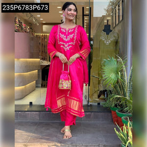 Women's Sequence Embroidered Viscose Chanderi Kurta Pant Dupatta Set | Festive & Party