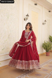 Women's Sequins Embroidered Faux Blooming Gown with Dupatta | Festive Party Wear