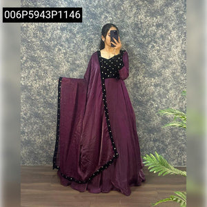 Women's Space Silk Anarkali Gown | Velvet Yoke Festive Dress