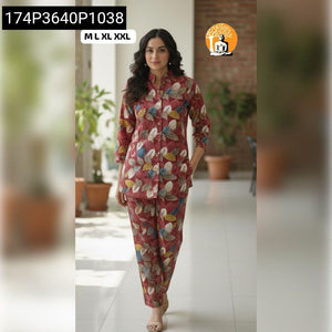 Women's Trendy Foliage Foil Print Co-ord Set | Casual Chic Ensemble