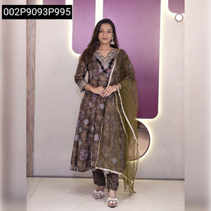 Women's V Neck Floral Printed Anarkali Style Kurti Set | Casual & Festive Wear