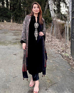 Women's Velvet 3-Piece Sequence Embroidery Suit | Winter Festive