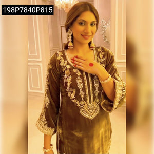 Chic Embroidered Velvet Kurti Set for Women | Festive & Party Wear