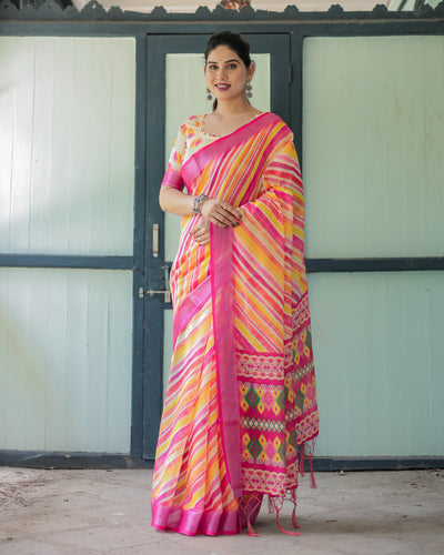 Women's Vibrant Striped Linen Saree | Festive & Summer by TrendBuy
