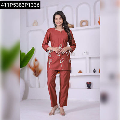 Women's Viscos Floral Embroidered Top & Pant Set | Casual Chic