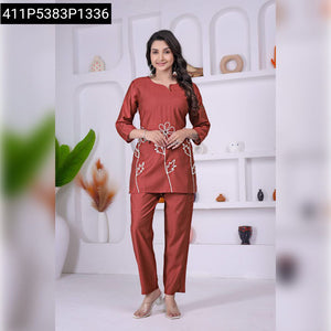Women's Viscos Floral Embroidered Top & Pant Set | Casual Chic