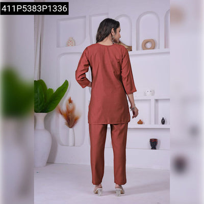 Women's Viscos Floral Embroidered Top & Pant Set | Casual Chic