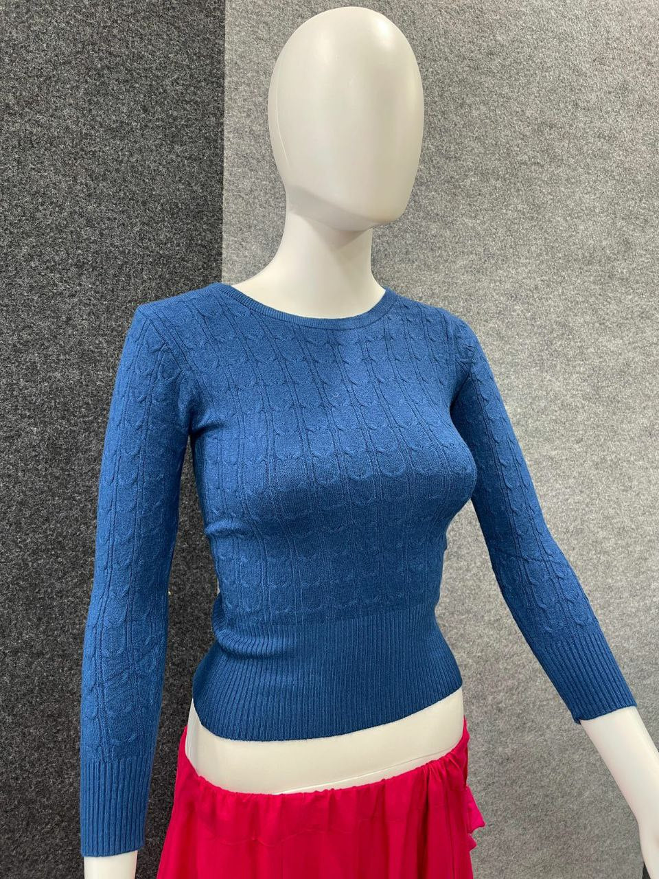 TRENDBUY Women's Royal Blue Woolen Knitted Thermal Blouse for Winter