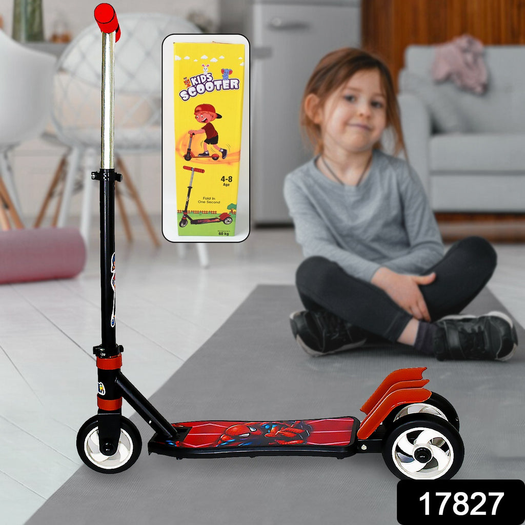 Yellow 3-wheel foldable leg push scooter for kids with height adjustment