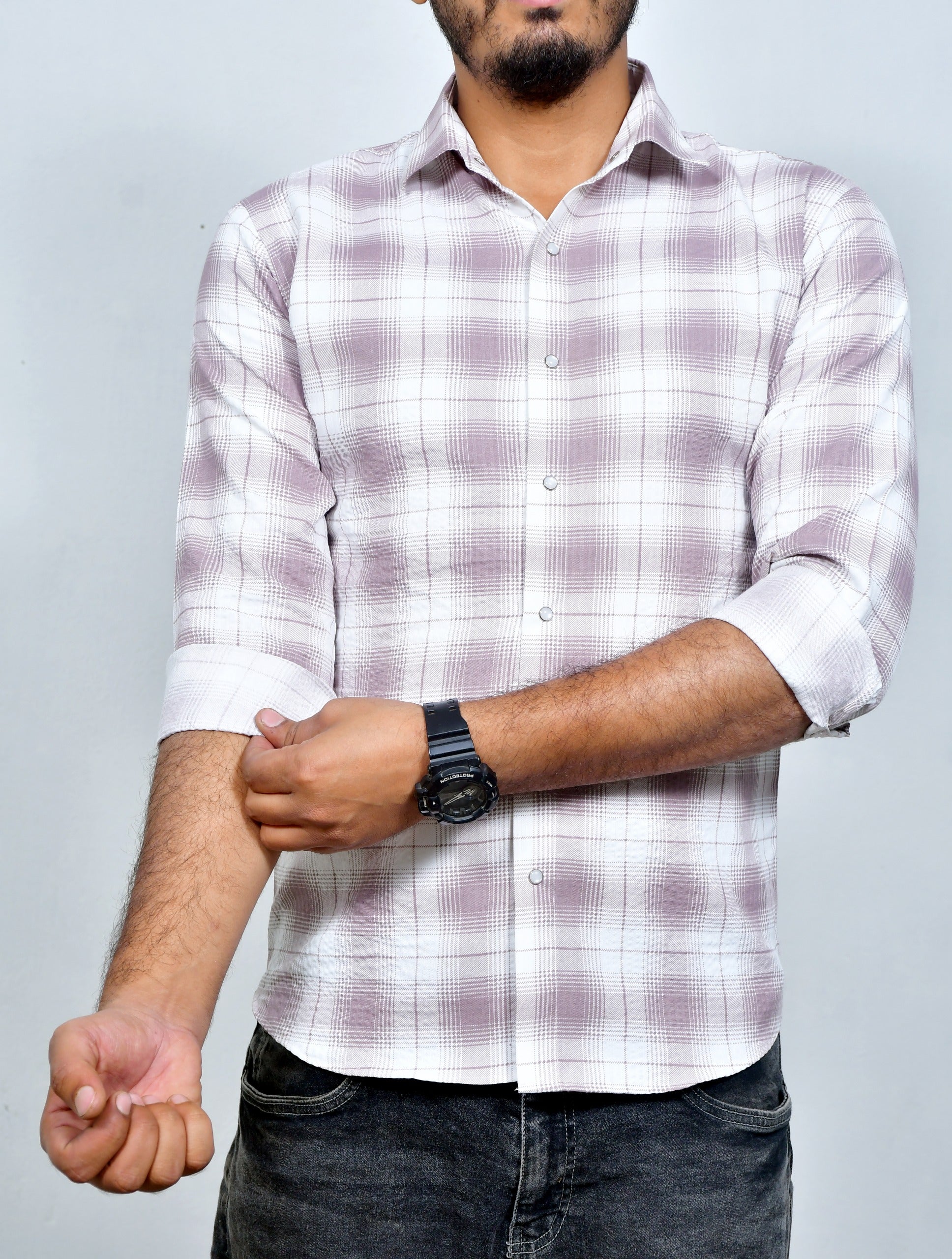 Standard Slim Fit Tartan Checked Spread Collar Cotton Casual Shirt(pack of 3) M