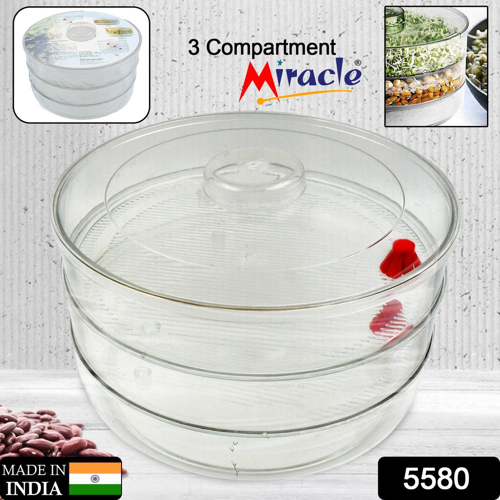 Plastic 3-compartment sprout maker for healthy, hygienic sprouting in home kitchens.