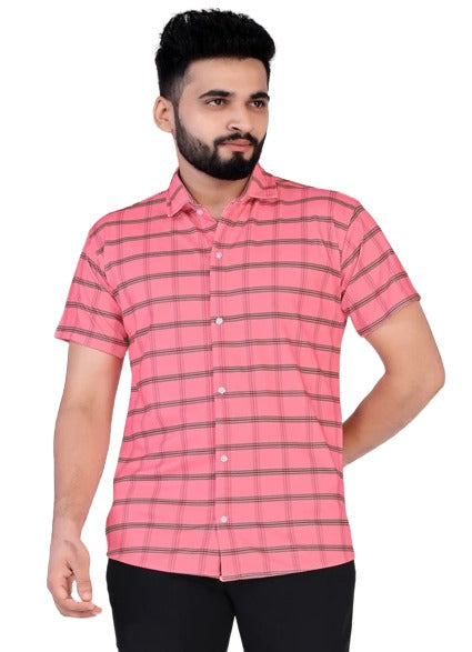 Half Sleeves Shirts for Men Pink L