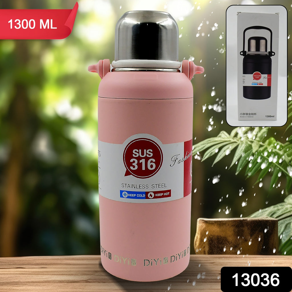 Large 1300ml 316 stainless steel vacuum insulated water bottle with handle for travel & outdoor sports