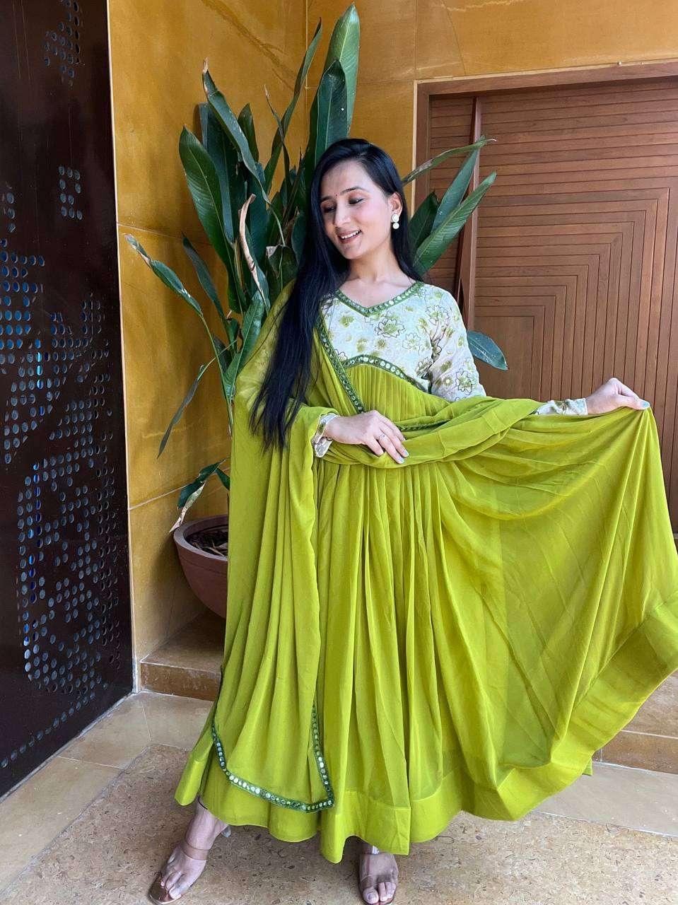 PRINTED ANARKALI LONG GEORGETTE GOWNS Green