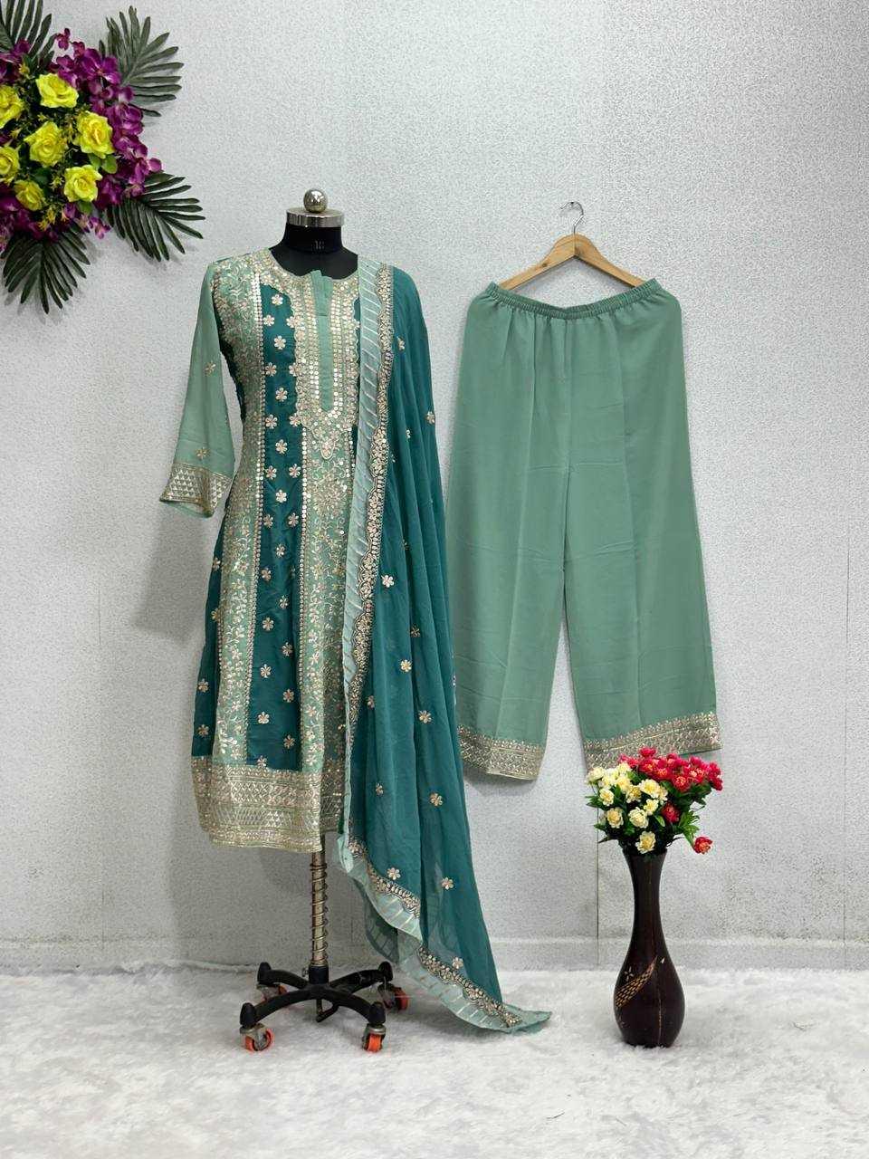 EMBROIDERED SHARARA SALWAR GEORGETTE WEDDIGN SUITS - TREND BUY