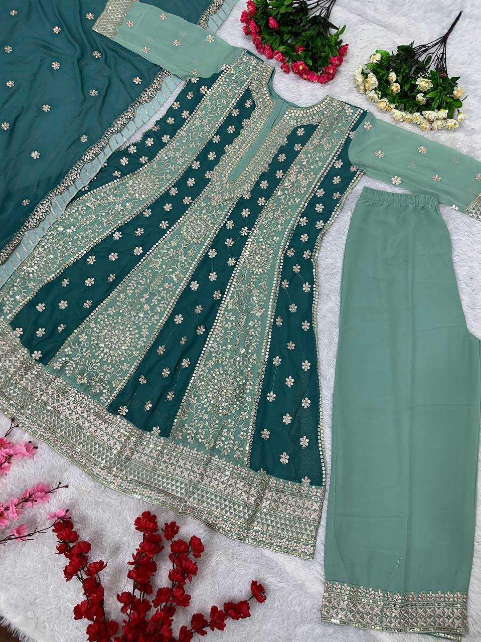 EMBROIDERED SHARARA SALWAR GEORGETTE WEDDIGN SUITS - TREND BUY