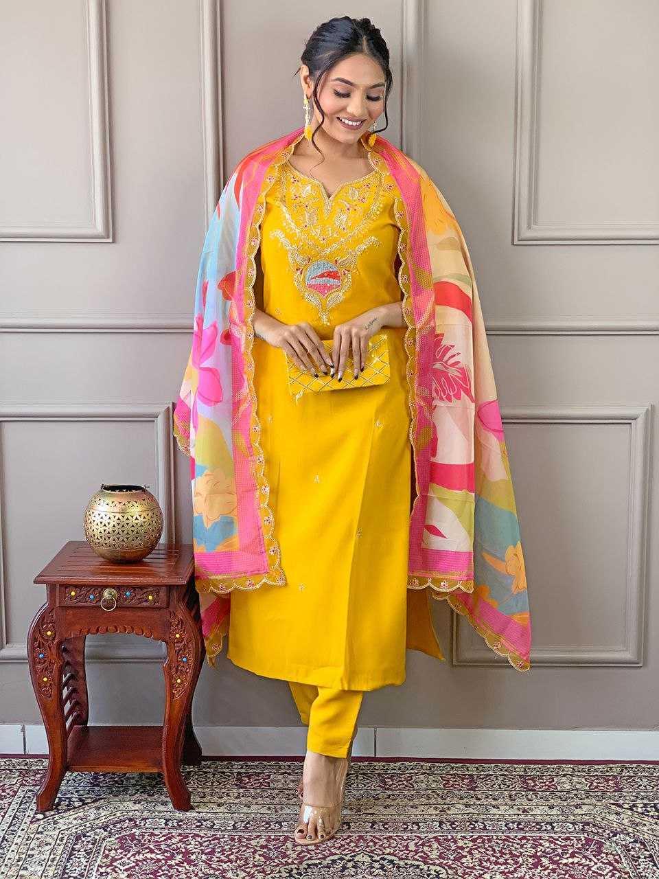 SILK PARTY WEAR WEDDING CHANDERI SUITS - TREND BUY