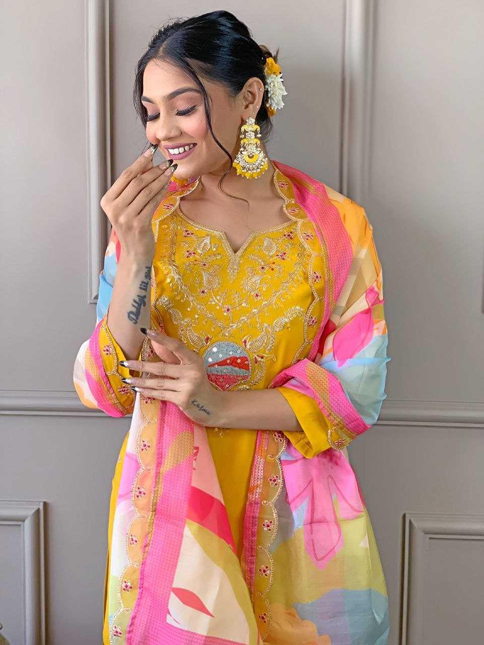 SILK PARTY WEAR WEDDING CHANDERI SUITS - TREND BUY