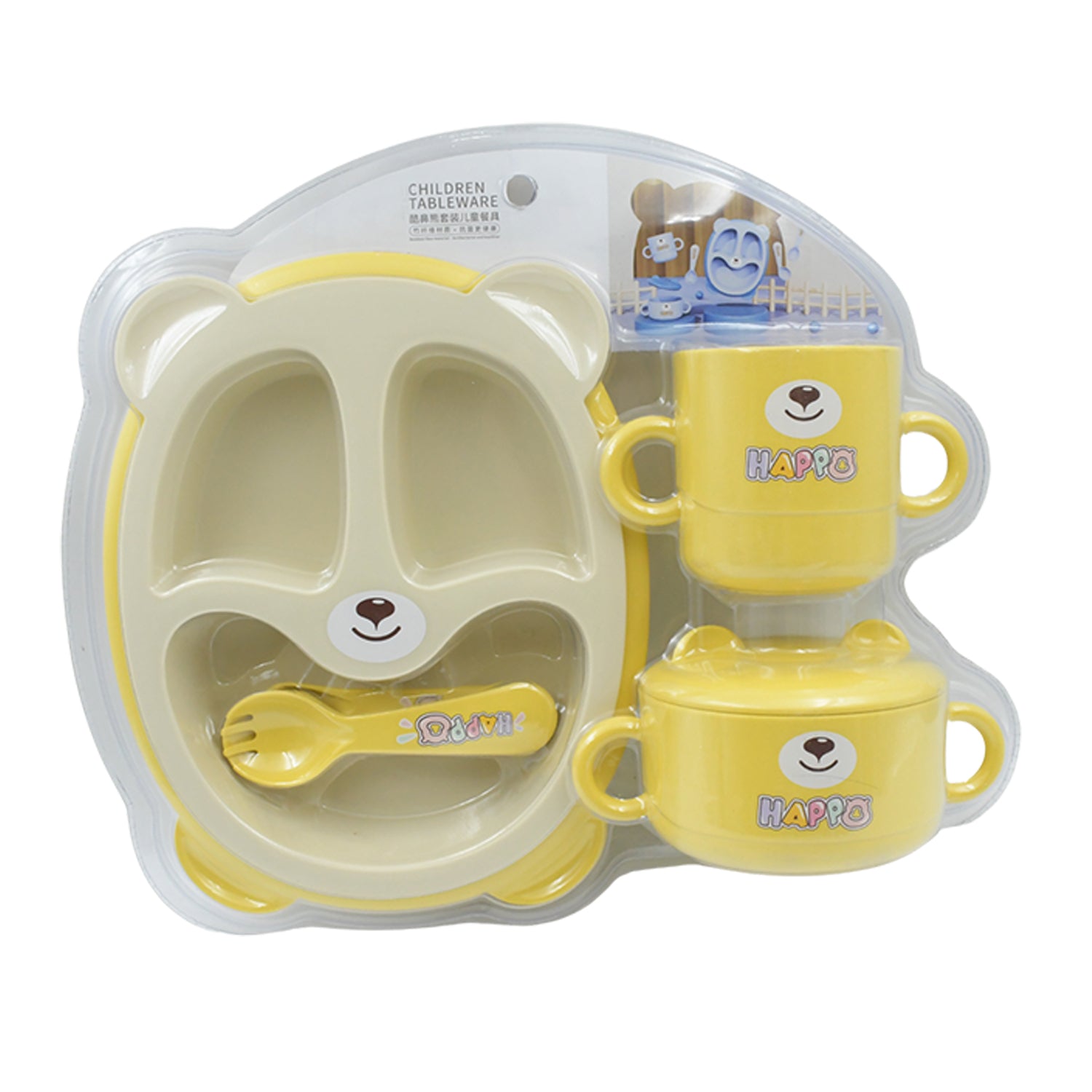 Baby Feeding Set For Kids And Toddlerschildren Children Dinnerware Set - Bamboo Fibre Feeding Set For Kids Cartoon Design Plate Cup Spoon Fork And Chopsticks Tableware Cutlery For Kids Microwave Dishwasher Safe (7 Pcs Set)