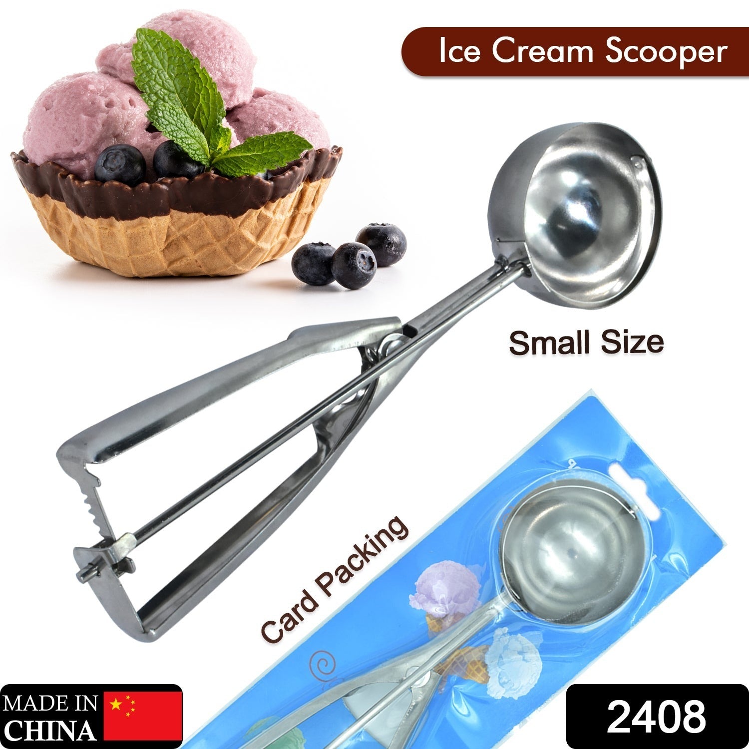 2408 Ice Cream Serving Scoop  Stainless Steel Premium Quality Ice Cream Serving Spoon Scooper With Trigger Release ( Small ) - TREND BUY