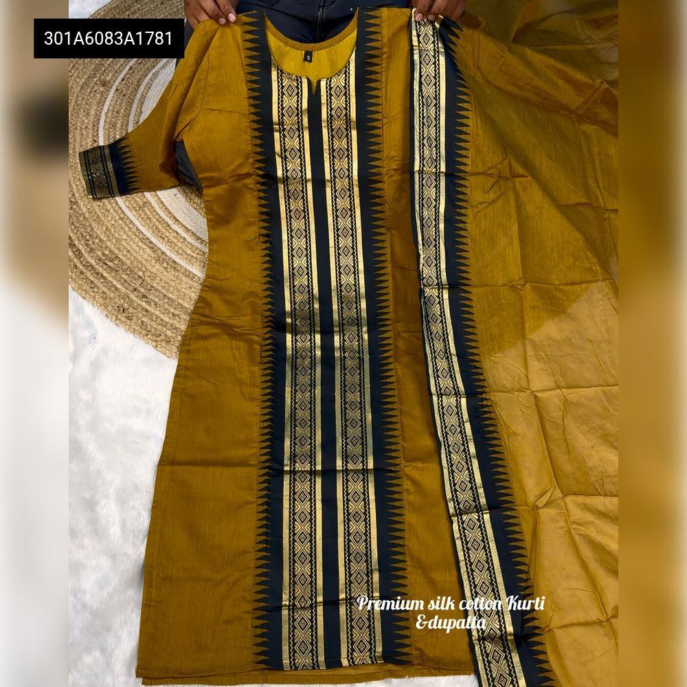 white christmas dresses Women's Zari Kanchi Border Silk Cotton Kurti Set – TREND BUY