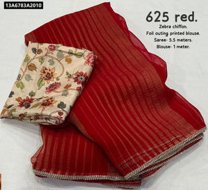 Zebra Chiffon Saree with Printed Blouse for Women | Modern Traditional