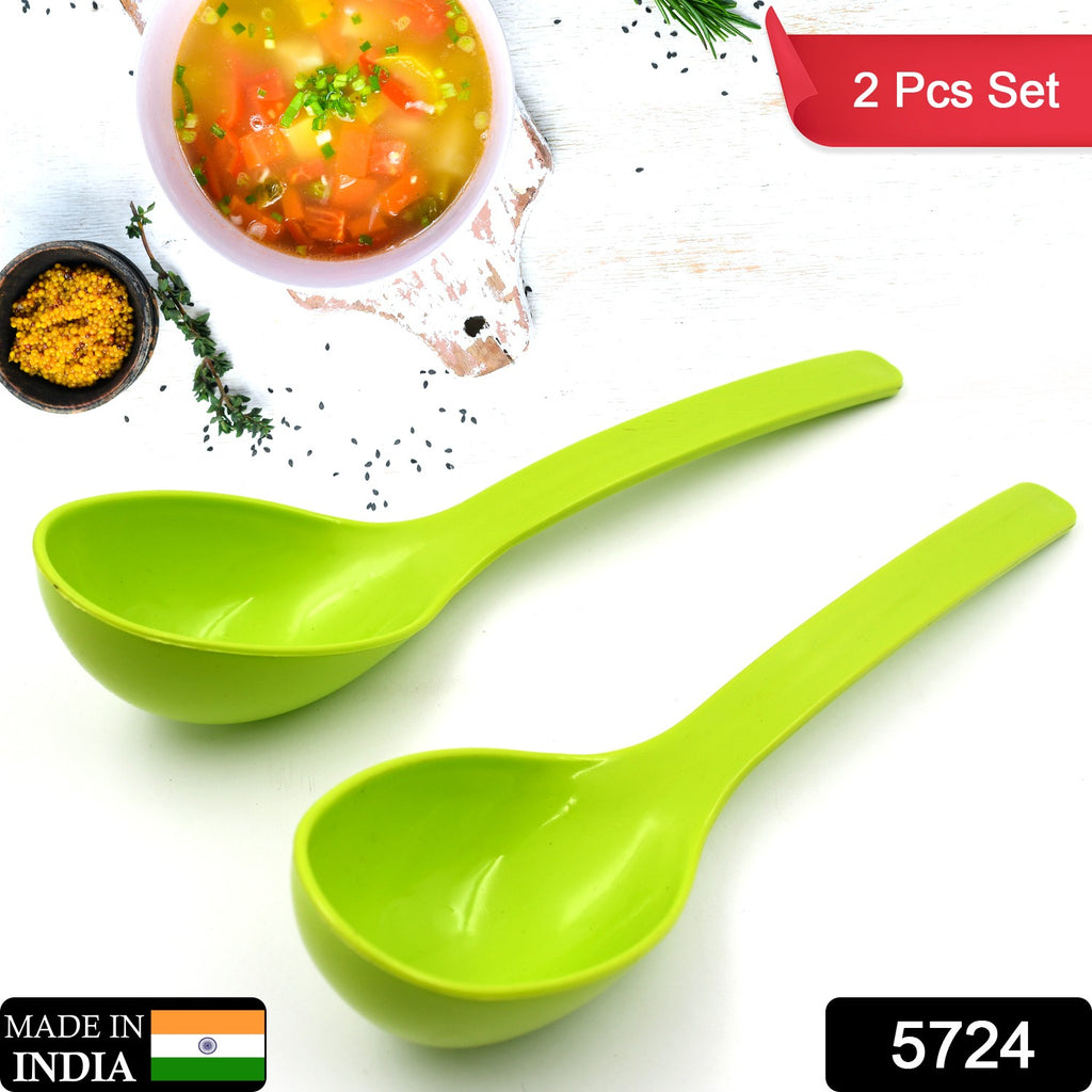 2 Pcs 10-inch plastic multipurpose serving ladles/spoons (red & white) for frying & serving.