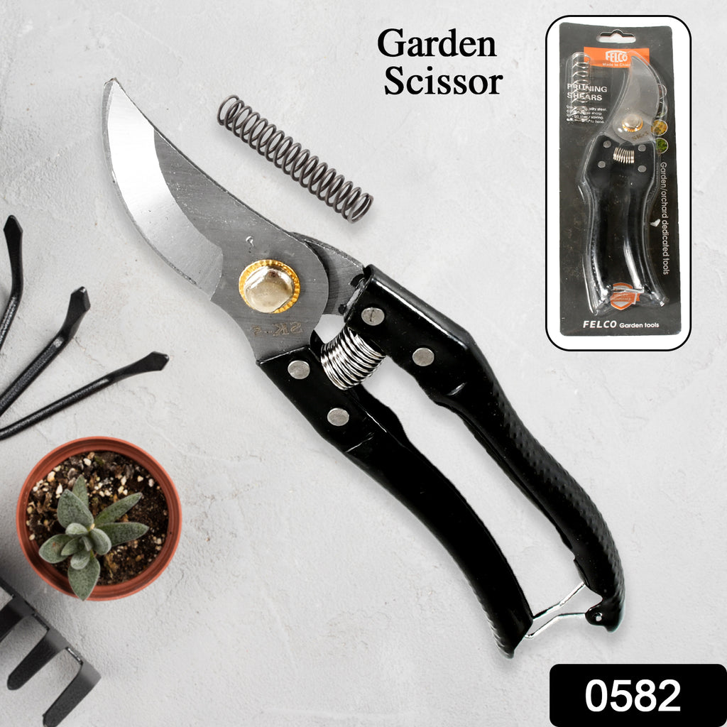 582 garden shears pruners scissor: sharp metal blades, comfort grip handles