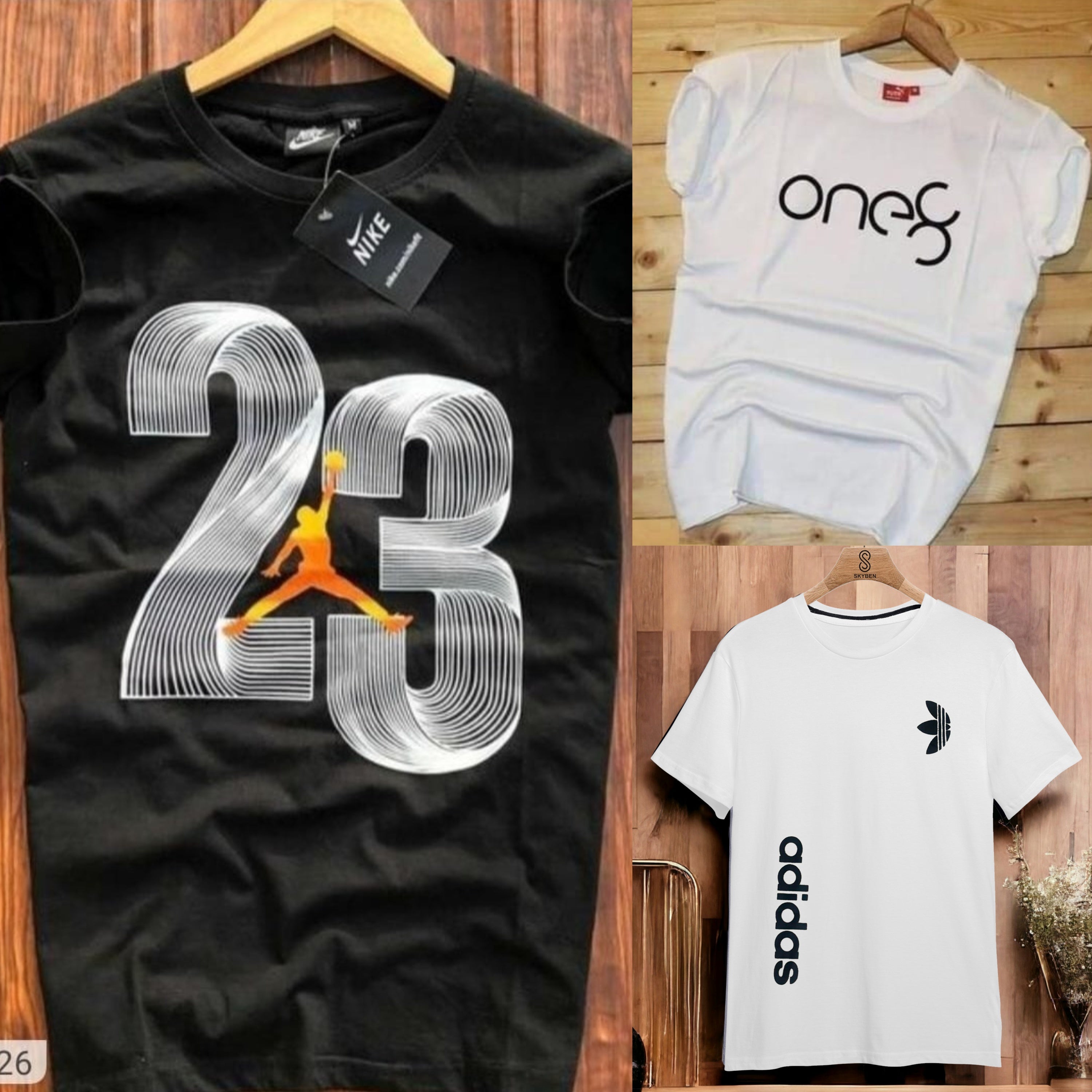 Men's Round Neck Printed T Shirt ( Black & White- Pack of 3 ) Multi M